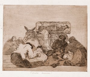Katastrofy wojny: Dziwne oddanie (akwaforta z rysunku przygotowawczego) autorstwa Francisco de Goya
