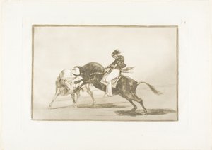 The Same Ceballos, Mount on Another Bull, Breaking Short Spears in the Ring w Madrycie, płyta 24 z Sztuki walki byków autorstwa Francisco Jose de Goya y Lucientes