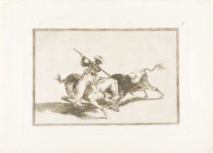 Spirited Moor Gazul jako pierwszy włócznia byków zgodnie z zasadami, płyta piąta z Sztuki walki byków autorstwa Francisco Jose de Goya y Lucientes