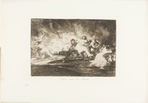 Uciekają przez płomienie, płyta 41 z filmu Katastrofy wojny autorstwa Francisco Jose de Goya y Lucientes
