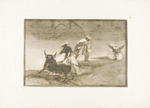 Bawią się innym z peleryną w zagrodzie, płyta czwarta z Sztuki walki byków autorstwa Francisco Jose de Goya y Lucientes
