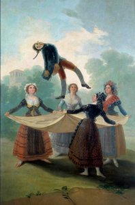 Młode kobiety wyrzucają w powietrze szmatką szmacianą lalkę. Obraz Francisco de Goya (1746-1828) 1792, Nd. 1,6x2,67 m Madryt, Musee du Prado - Lalka. Młode dziewczyny rzucają szmacianą lalkę z prześcieradłem. Obraz Francisco de Goya (1746-1828 autorstwa Francisco de Goya