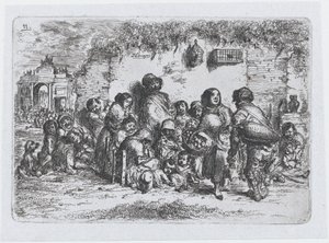 Tablica 11: grupa ludzi w plenerze, z cyklu obyczajów i rozrywek Hiszpanów..., 1850.