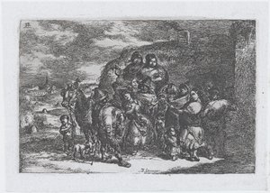 Tablica 13: grupa ludzi na zewnątrz, w tym prawdopodobnie muzycy, z serii cust..., 1850.