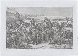 Tablica 14: duża grupa ludzi w plenerze, prawdopodobnie trupa aktorów, z serii O..., 1850.