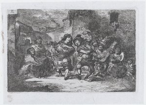 Tablica 17: uliczni muzycy i tańczące postacie, z cyklu obyczajów i rozrywek z..., 1850 r.