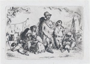 Ilustracja 2: grupa ludzi na ulicy, prawdopodobnie żebracy, z cyklu obyczaje i..., 1850.