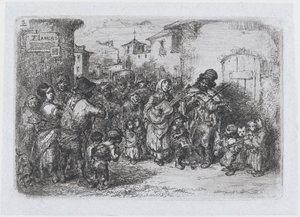 Tablica 3: grupa muzyków ulicznych, z cyklu obyczajów i rozrywek Hiszpanów…, 1850.
