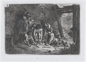 Tablica 8: grupa postaci, z których część gra w grę, z serii obyczajów an..., 1850.