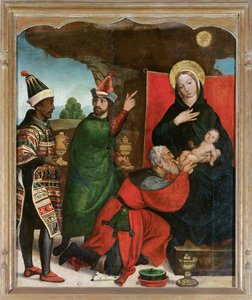 Adoracja Trzech Króli - Comontes, Francisco de (aktywny 1524-1565) - 1535-1540 - Olej na drewnie - 129x103 - Museo de Bellas Artes, Salamanca