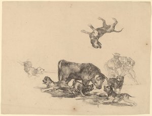Byk zaatakowany przez psy autorstwa Francisco de Goya