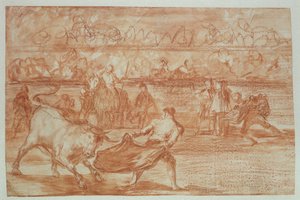 Walka byków, 1815-16 (czerwona kreda na papierze) autorstwa Francisco de Goya