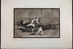 Walki byków: Moor złapany przez byka na ringu, 1876. autorstwa Francisco de Goya