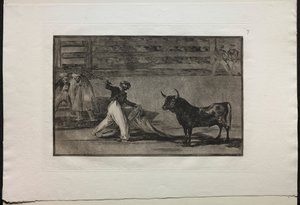 Walki byków: pochodzenie harpunów lub banderilli, 1876. autorstwa Francisco de Goya