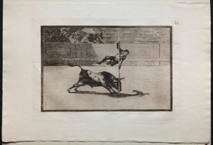 Walki byków: zwinność i śmiałość Juanito Apinani w (Pierścień) w Madrycie autorstwa Francisco de Goya