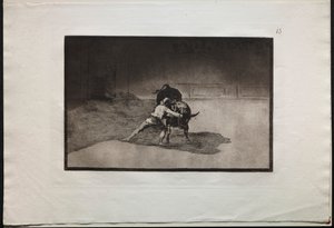 Walki byków: Słynny Martincho umieszcza Banderille grające na byku za pomocą ruchu swojego ciała autorstwa Francisco de Goya