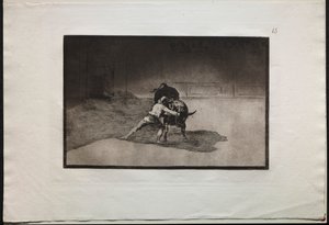 Walki byków: Słynny Martincho umieszcza banderille grające byka w ruchu..., 1876. autorstwa Francisco de Goya