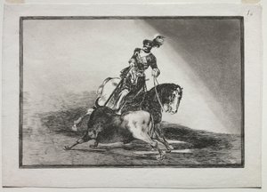 Karol V wbija byka w pierścień w Valladolid, 1815-1816. autorstwa Francisco de Goya