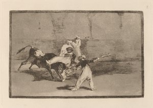 Ruchanie Maura na placu (Moor złapany przez byka na ringu) autorstwa Francisco de Goya