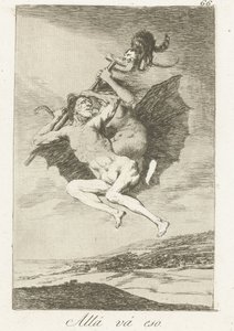 tam idą Allá vá eso (tytuł na obiekcie) Los Caprichos (tytuł serii) autorstwa Francisco de Goya