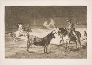 Słynny pikador, Fernando del Toro, prowokuje włócznią byka olme autorstwa Francisco de Goya