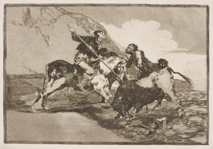 Tak jak dawni Hiszpanie polowali konno na byki na równinach. autorstwa Francisco de Goya