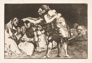 Głupie małżeństwo (Ta, która chce wyjść za mąż, nigdy nie przepuszcza okazji, by o tym opowiedzieć) autorstwa Francisco de Goya