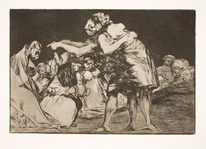 Głupie małżeństwo (Ta, która chce wyjść za mąż, nigdy nie przepuszcza okazji, by o tym opowiedzieć) autorstwa Francisco de Goya