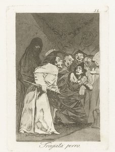 jaskółka, pies Tragala perro Los Caprichos (tytuł serii) autorstwa Francisco de Goya