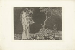 Głupota strachu Odmienne de miedo Los Disparates (The Follies) (tytuł serii) Los Proverbios (Przysłowia) (tytuł serii) autorstwa Francisco de Goya