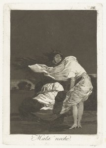 zła noc Mala noche (tytuł na obiekcie) Los Caprichos (tytuł serii) autorstwa Francisco de Goya