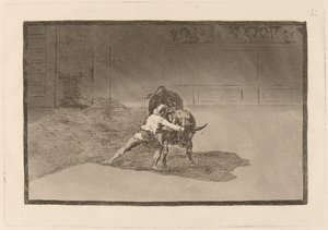 Słynny Martincho putt banderillas al quiebro (Słynny Martincho umieszcza banderille grające na byku ruchem swojego ciała) autorstwa Francisco de Goya