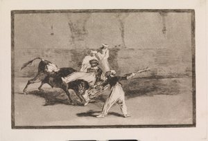 Maur schwytany przez byka na arenie autorstwa Francisco de Goya