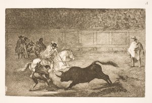 Hiszpański jeździec łamie krótkie włócznie przy pomocy swoich sekundantów autorstwa Francisco de Goya