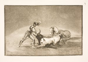 Hiszpański jeździec zabija byka po utracie konia autorstwa Francisco de Goya