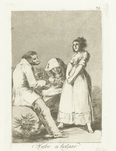Lepiej być leniwym Mejor es holgar (tytuł na obiekcie) Los Caprichos (tytuł serii) autorstwa Francisco de Goya