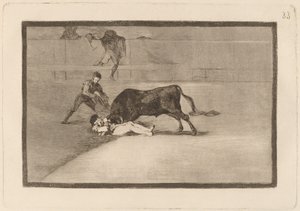 Niefortunna śmierć Pepe Illo na Plaza de Madrid (Nieszczęśliwa śmierć Pepe Illo na ringu w Madrycie) autorstwa Francisco de Goya