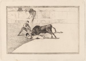 Niefortunna śmierć Pepe Illo na Plaza de Madrid (Nieszczęśliwa śmierć Pepe Illo na ringu w Madrycie) autorstwa Francisco de Goya