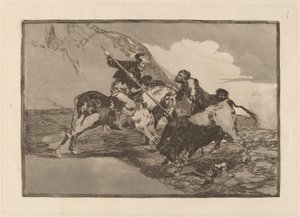 Sposób, w jaki starożytni Hiszpanie polowali na byki konno na polu (Sposób, w jaki starożytni Hiszpanie polowali na byki na koniach w otwartym terenie) autorstwa Francisco de Goya