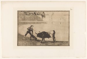 Pedro Romera Martínez dodt een stier Pedro Romero zabija stojącego byka Stierengevechten (tytuł serii) La Taureamachie (tytuł serii) Walka byków (tytuł serii) autorstwa Francisco de Goya