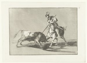 Rodrigo Diaz de Vivar Verwondt een stier El Cid Campeador przebija kolejnego byka Stierenvechten (tytuł serii) Walka byków (tytuł serii) autorstwa Francisco de Goya