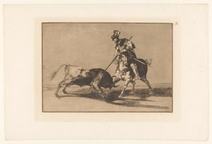 Rodrigo Diaz de Vivar Verwondt een stier El Cid Campeador przebija kolejnego byka Stierengevechten (tytuł serii) La Taureamachie (tytuł serii) Walka byków (tytuł serii) autorstwa Francisco de Goya