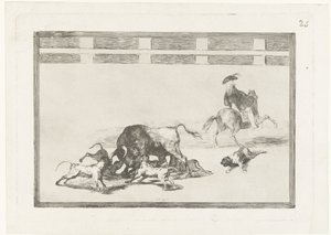 Byk zaatakowany przez psy Echan perros al toro La Tauromaquia (tytuł serii) Walka byków (tytuł serii) autorstwa Francisco de Goya