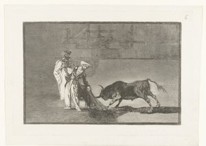 Stierenvechten w piasku Maurowie robią kolejną pelerynę na placu w szlafroku Stierenvechten (tytuł serii) Walka byków (tytuł serii) autorstwa Francisco de Goya