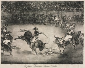 Byki z Bordeaux: słynny Amerykanin, Mariano Ceballos, 1825. autorstwa Francisco de Goya