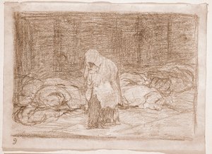Katastrofy wojny: Łóżka kostnicy (rysunek przygotowawczy) autorstwa Francisco de Goya