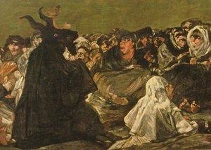 Sabat czarownic lub Wielki kozioł, (jeden z Czarnych Obrazów), ok. 1821-23 (detal z 38640) autorstwa Francisco de Goya