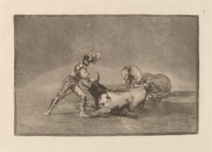Hiszpański rycerz zabija byka po zgubieniu konia autorstwa Francisco de Goya