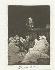 Co za złoty dziób! Que pico de oro! (tytuł na obiekcie) Los Caprichos (tytuł serii) autorstwa Francisco de Goya