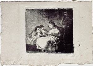 Kobieta czytająca dwójce dzieci La lectura, 1819-1825 autorstwa Francisco de Goya